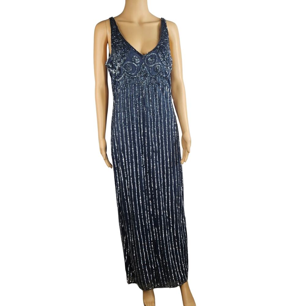 Stenay Gray Beaded Bodycon Maxi Formal Evening Ballgown Glam Tank Dress Size 16